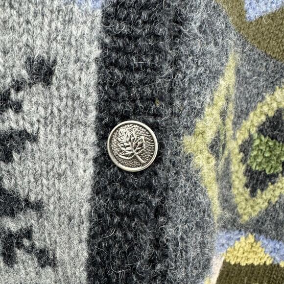 VTG Marconi Nordic Cardigan Sweater L Hand Knit Winter Holiday Patchwork Chunky - Picture 3 of 6